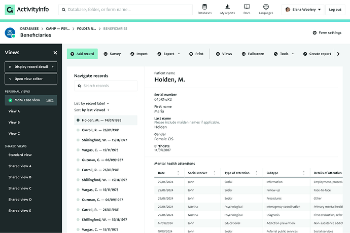 Screenshot of the record detail view